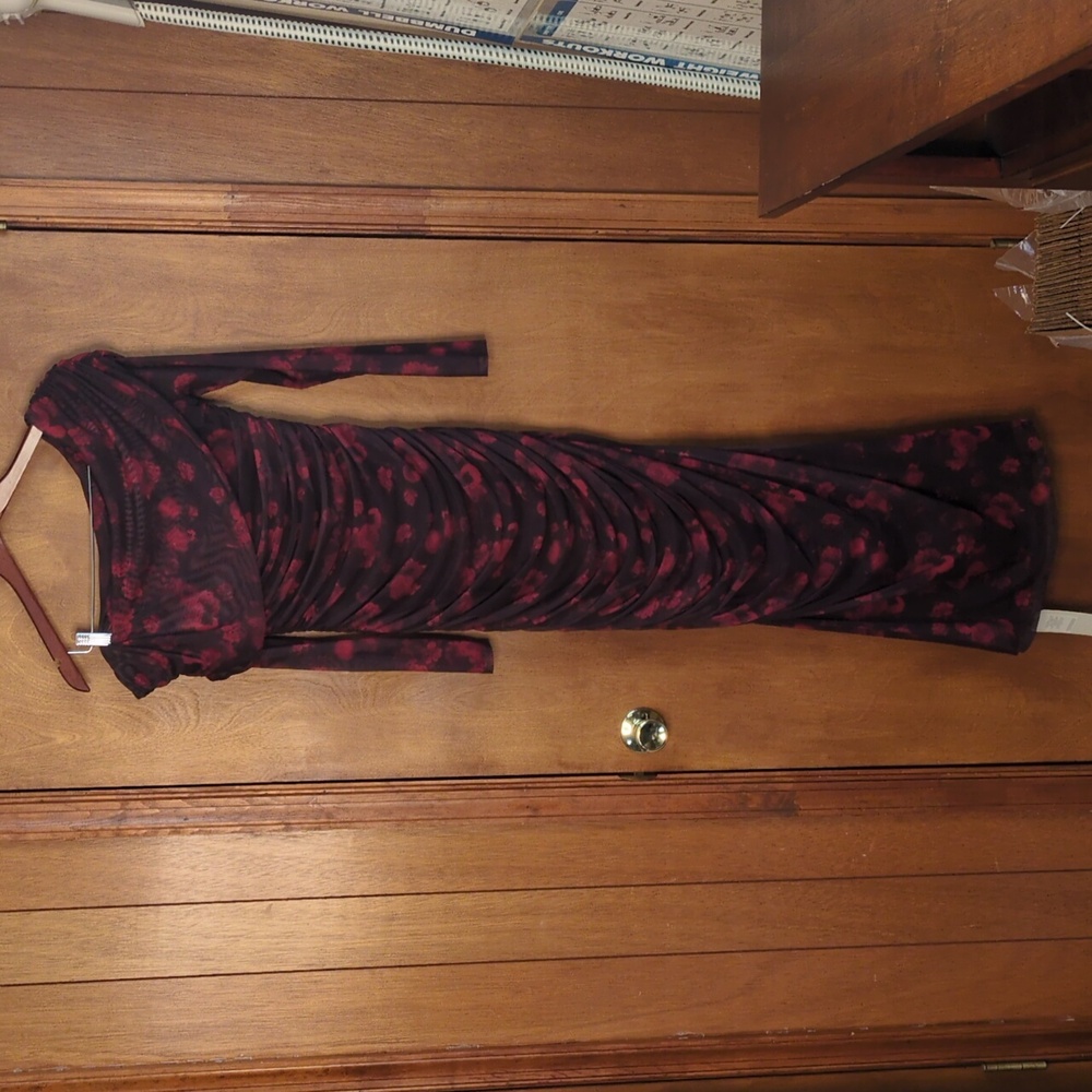 ❤️🌹Abercrombie And Fitch Long-Sleeve Mesh Asymmetrical Draped Maxi Dress Size S - Picture 2 of 11